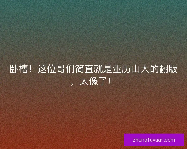 卧槽！这位哥们简直就是亚历山大的翻版，太像了！
